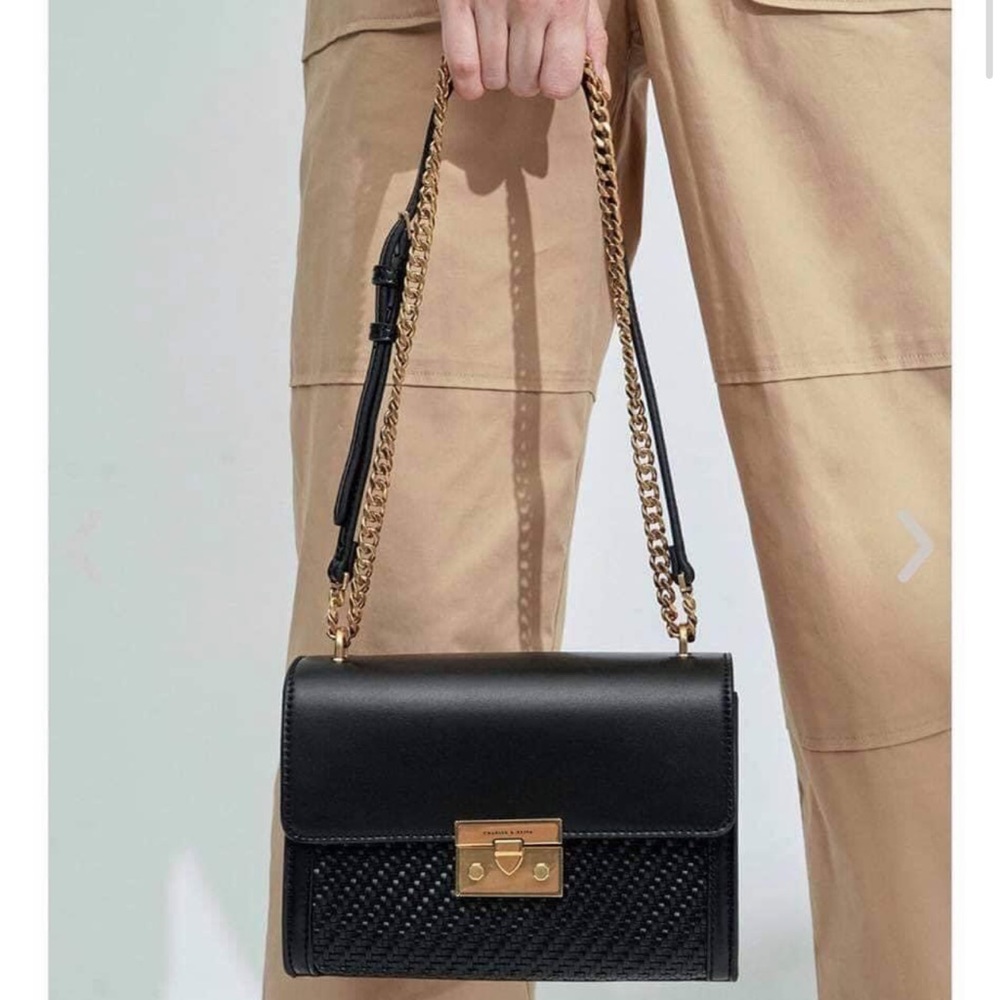 Charles & Keith Black Crossbody Bag with Gold Hardware